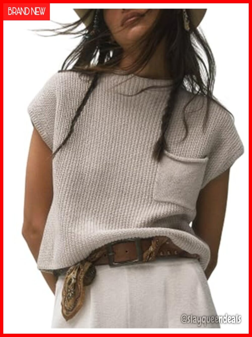 Women's Sleeveless Knit Sweater Vest Mock Neck Cap Sleeve Boxy Fit Pullover